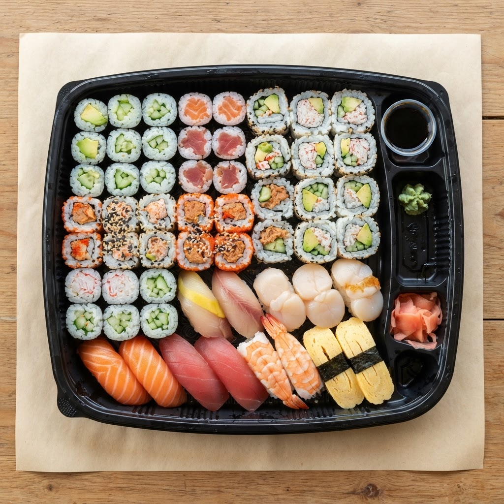 Grand plateau de sushis assortis à partager